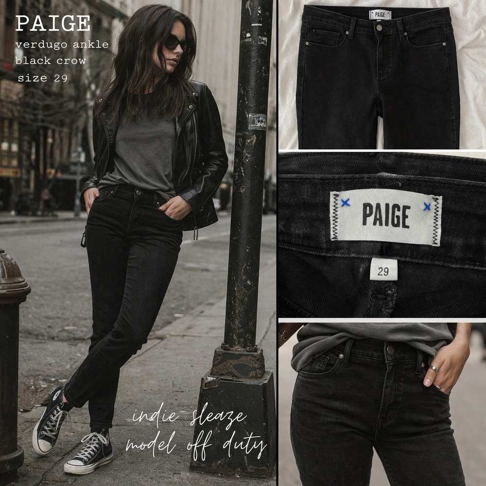 PAIGE Verdugo Ankle Jeans in Black Crow Skinny Indie Sleaze Model Off Duty Sz 29